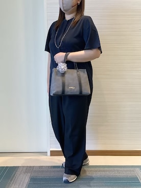 「TOKYO SHIRTS（トウキョウシャツ）のシルキーサテン ピンタック ブラウス 半袖（シャツ/ブラウス、ブルー系）」を使った、SHIRTS PLAZA 長崎みらいココウォーク店さん（レディース・148cm）の夏コーディネート