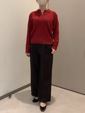 「TOKYO SHIRTS（トウキョウシャツ）のニット もちもち 襟付き リブニット プルオーバー レディース（ニット/セーター、レッド系）」を使った、SHIRTS PLAZA 長崎みらいココウォーク店さん（レディース・162cm）の秋コーディネート