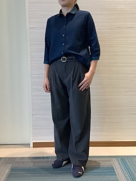 「TOKYO SHIRTS（トウキョウシャツ）の【Pitta Re:)】ふわっとガーゼシャツ レギュラーシルエット 七分袖 綿100% レディース カジュアルシャツ（シャツ/ブラウス、ブルー系）」を使った、SHIRTS PLAZA 長崎みらいココウォーク店さん（レディース・148cm）の夏コーディネート