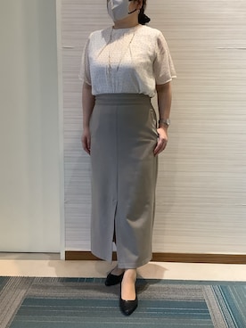 「TOKYO SHIRTS（トウキョウシャツ）のランダムドット  シフォンブラウス 五分袖（シャツ/ブラウス、ホワイト系）」を使った、SHIRTS PLAZA 長崎みらいココウォーク店さん（レディース・148cm）の夏コーディネート