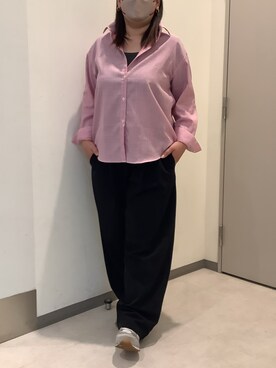 「TOKYO SHIRTS（トウキョウシャツ）の【Pitta Re:)】ふわっとガーゼシャツ ワイドシルエット 長袖 綿100% レディース カジュアルシャツ（シャツ/ブラウス、ピンク系）」を使った、SHIRTS PLAZA 長崎みらいココウォーク店さん（レディース・148cm）の夏コーディネート