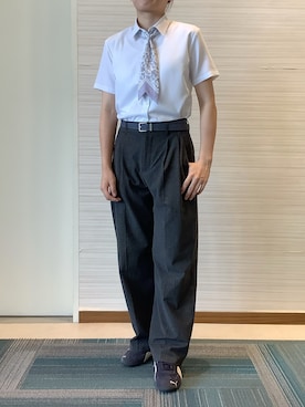 「TOKYO SHIRTS（トウキョウシャツ）の【吸水速乾】【COFREX】形態安定ノンアイロン レギュラー 半袖ビジネスワイシャツ（ビジネスシャツ、ホワイト系）」を使った、SHIRTS PLAZA 長崎みらいココウォーク店さん（レディース・148cm）の夏コーディネート