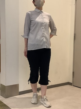 「TOKYO SHIRTS（トウキョウシャツ）の【Pitta Re:)】ふわっとガーゼシャツ レギュラーシルエット 七分袖 綿100% レディース カジュアルシャツ（シャツ/ブラウス、ベージュ系）」を使った、SHIRTS PLAZA 長崎みらいココウォーク店さん（レディース・148cm）の夏コーディネート