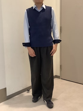 「TOKYO SHIRTS（トウキョウシャツ）の【吸水速乾】【COFREX】 形態安定ノンアイロン レギュラー 長袖ビジネスワイシャツ（ビジネスシャツ、ブルー系）」を使った、SHIRTS PLAZA 長崎みらいココウォーク店さん（レディース・162cm）の秋コーディネート