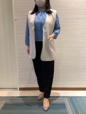 「ロングジレ」｜SHIRTS PLAZA 長崎みらいココウォーク店さん（レディース・161cm）の春コーディネート