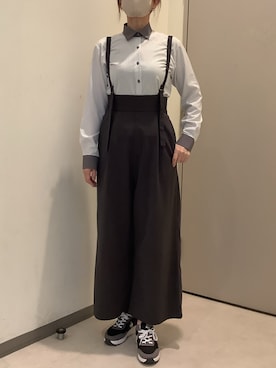 「TOKYO SHIRTS（トウキョウシャツ）の【吸水速乾】【COFREX】 形態安定ノンアイロン ワイド 長袖ビジネスワイシャツ（ビジネスシャツ、グレー系）」を使った、SHIRTS PLAZA 長崎みらいココウォーク店さん（レディース・162cm）の秋コーディネート