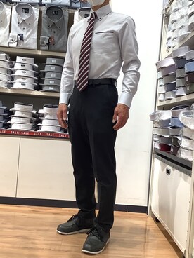 「TOKYO SHIRTS（トウキョウシャツ）の形態安定ノンアイロン ボタンダウン 長袖ビジネスワイシャツ（ビジネスシャツ、ブルー系）」を使った、BRICK HOUSE by Tokyo Shirts 川口前川イオンモール店さん（メンズ・165cm）の春コーディネート