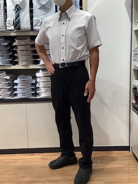 「TOKYO SHIRTS（トウキョウシャツ）の【超形態安定】【吸水速乾】 形態安定ノンアイロン ボタンダウン 半袖ビジネスワイシャツ（ビジネスシャツ、ブルー系）」を使った、BRICK HOUSE by Tokyo Shirts 川口前川イオンモール店さん（メンズ・165cm）の夏コーディネート