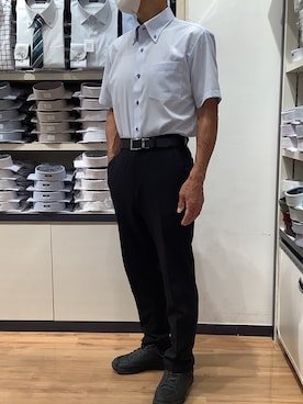「TOKYO SHIRTS（トウキョウシャツ）の【超形態安定】【吸水速乾】 形態安定ノンアイロン ボタンダウン 半袖ビジネスワイシャツ（ビジネスシャツ、ブルー系）」を使った、BRICK HOUSE by Tokyo Shirts 川口前川イオンモール店さん（メンズ・165cm）の夏コーディネート