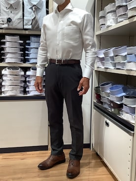 「TOKYO SHIRTS（トウキョウシャツ）の【超形態安定】 形態安定ノンアイロン ホリゾンタルワイド 長袖ビジネスワイシャツ（ビジネスシャツ、ホワイト系）」を使った、BRICK HOUSE by Tokyo Shirts 川口前川イオンモール店さん（メンズ・165cm）の夏コーディネート