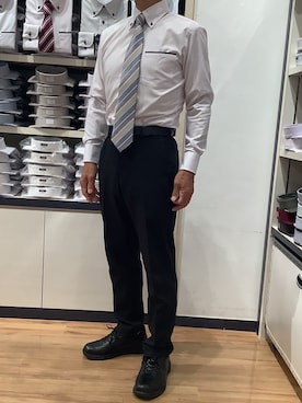 「TOKYO SHIRTS（トウキョウシャツ）の【超形態安定】【吸水速乾】 形態安定ノンアイロン ボタンダウン 長袖ビジネスワイシャツ（ビジネスシャツ、パープル系）」を使った、BRICK HOUSE by Tokyo Shirts 川口前川イオンモール店さん（メンズ・165cm）の夏コーディネート