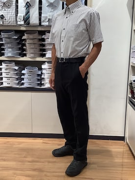 「TOKYO SHIRTS（トウキョウシャツ）の【超形態安定】【吸水速乾】  形態安定ノンアイロン ボタンダウン 半袖ビジネスワイシャツ（ビジネスシャツ、ブルー系）」を使った、BRICK HOUSE by Tokyo Shirts 川口前川イオンモール店さん（メンズ・165cm）の夏コーディネート