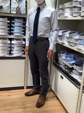「TOKYO SHIRTS（トウキョウシャツ）の【超形態安定】 形態安定ノンアイロン ボタンダウン 長袖ビジネスワイシャツ（ビジネスシャツ、ブルー系）」を使った、BRICK HOUSE by Tokyo Shirts 川口前川イオンモール店さん（メンズ・165cm）の夏コーディネート