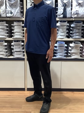「TOKYO SHIRTS（トウキョウシャツ）のビズポロ FIELDSENSOR（R) 半袖ポロシャツ（ポロシャツ、ブルー系）」を使った、BRICK HOUSE by Tokyo Shirts 川口前川イオンモール店さん（メンズ・165cm）の夏コーディネート