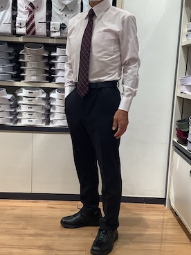 「TOKYO SHIRTS（トウキョウシャツ）の【吸水速乾】 形態安定ノンアイロン ボタンダウン 長袖ビジネスワイシャツ（ビジネスシャツ、ピンク系）」を使った、BRICK HOUSE by Tokyo Shirts 川口前川イオンモール店さん（メンズ・165cm）の夏コーディネート