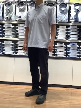 「TOKYO SHIRTS（トウキョウシャツ）のビズポロ コンフォートドライ 半袖ポロシャツ（ポロシャツ、ブルー系）」を使った、BRICK HOUSE by Tokyo Shirts 川口前川イオンモール店さん（メンズ・165cm）の春コーディネート