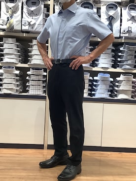 「TOKYO SHIRTS（トウキョウシャツ）の【超形態安定】【接触冷感】 形態安定ノンアイロン ワイド 半袖ビジネスワイシャツ（ビジネスシャツ、ブルー系）」を使った、BRICK HOUSE by Tokyo Shirts 川口前川イオンモール店さん（メンズ・165cm）の春コーディネート