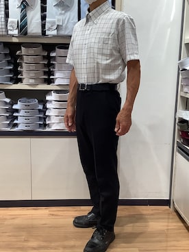 「TOKYO SHIRTS（トウキョウシャツ）の【吸水速乾】 形態安定ノンアイロン ボタンダウン 半袖ビジネスワイシャツ（ビジネスシャツ、ブルー系）」を使った、BRICK HOUSE by Tokyo Shirts 川口前川イオンモール店さん（メンズ・165cm）の夏コーディネート