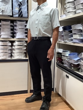 「TOKYO SHIRTS（トウキョウシャツ）の【超形態安定】【吸水速乾】 形態安定ノンアイロン ボタンダウン 半袖ビジネスワイシャツ（ビジネスシャツ、グリーン系）」を使った、BRICK HOUSE by Tokyo Shirts 川口前川イオンモール店さん（メンズ・165cm）の夏コーディネート