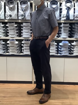 「TOKYO SHIRTS（トウキョウシャツ）のビズポロ クールタッチコットン 綿100% 半袖ポロシャツ（ポロシャツ、ブルー系）」を使った、BRICK HOUSE by Tokyo Shirts 川口前川イオンモール店さん（メンズ・165cm）の春コーディネート