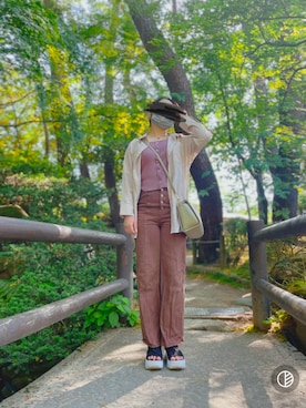 「one way（ワンウェイ）のアイテム（パンツ）」を使った、ちびでぶ子さん（レディース・152cm）の春コーディネート