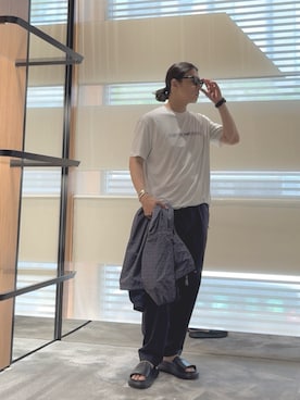 「アイテム（ジャケット/アウター）」を使った、SANNANDESUさん（メンズ・179cm）の夏コーディネート