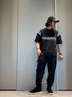 「ジャージーパンツ」｜「アイテム（キャップ）」を使った、SANNANDESUさん（メンズ・179cm）の夏コーディネート
