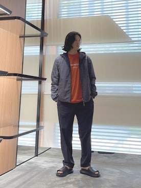 「アイテム（ナイロンジャケット）」を使った、SANNANDESUさん（メンズ・179cm）の夏コーディネート