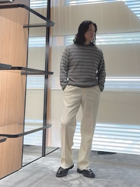 「EMPORIO ARMANI（エンポリオアルマーニ）の【エンポリオ アルマーニ】セーター バージンウールジャカード ツートン刺繍ステッチ（ニット/セーター）」を使った、SANNANDESUさん（メンズ・179cm）の秋コーディネート