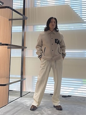 「ホワイトパンツ」｜「アイテム（ブルゾン）」を使った、SANNANDESUさん（メンズ・179cm）の秋コーディネート