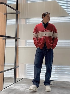 「アイテム（カーディガン/ボレロ）」を使った、SANNANDESUさん（メンズ・179cm）の冬コーディネート