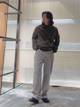 「EMPORIO ARMANI（エンポリオアルマーニ）の【エンポリオ アルマーニ】ASV バギーツイストフィットジーンズ J80 デニム ストーンウォッシュ＆ブリーチ加工（デニムパンツ）」を使った、SANNANDESUさん（メンズ・179cm）の秋コーディネート