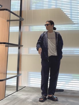 「アイテム（ナイロンジャケット）」を使った、SANNANDESUさん（メンズ・179cm）の夏コーディネート