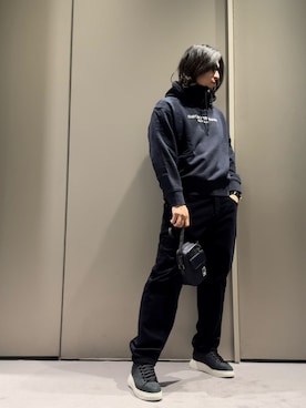 「アイテム（メッセンジャーバッグ、ブルー系）」を使った、SANNANDESUさん（メンズ・179cm）の冬コーディネート