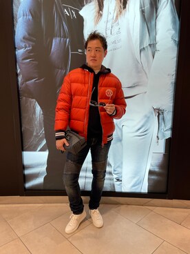 「ARMANI EXCHANGE（アルマーニエクスチェンジ）のアイテム（ダウンジャケット/コート）」を使った、E.YASUさん（メンズ・175cm）の秋コーディネート