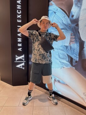 「ARMANI EXCHANGE（アルマーニエクスチェンジ）のアイテム（ハット）」を使った、E.YASUさん（メンズ・175cm）の春コーディネート