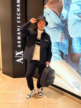 「ARMANI EXCHANGE（アルマーニエクスチェンジ）のアイテム（ハット）」を使った、E.YASUさん（メンズ・175cm）の春コーディネート
