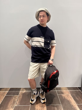 「ARMANI EXCHANGE（アルマーニエクスチェンジ）のアイテム（ハット）」を使った、E.YASUさん（メンズ・175cm）の春コーディネート