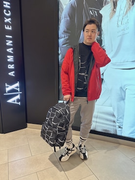 「ARMANI EXCHANGE（アルマーニエクスチェンジ）のアイテム（ナイロンジャケット）」を使った、E.YASUさん（メンズ・175cm）の冬コーディネート
