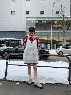 「キャミワンピ」｜「アイテム（ダウンジャケット/コート）」を使った、shio2425さん（レディース・154cm）の冬コーディネート