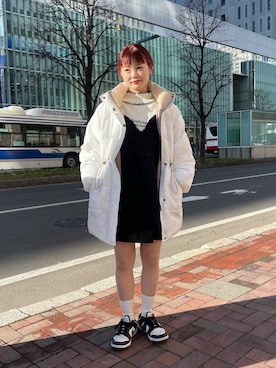「キャミワンピ」｜「アイテム（ダウンジャケット/コート）」を使った、shio2425さん（レディース・154cm）の冬コーディネート