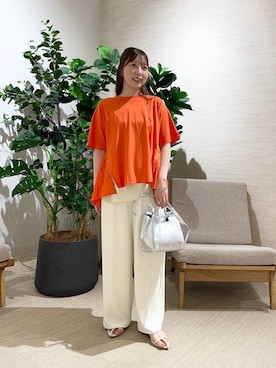 「Jena espace merveilleux（ジェナ　エスパスメルヴェイユ）のサイドファスナーカットソー（Tシャツ/カットソー、オレンジ系）」を使った、ひなのさん（レディース・156cm）の夏コーディネート