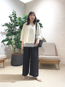 「Jena espace merveilleux（ジェナ　エスパスメルヴェイユ）のスパンコールメッシュニット（ニット/セーター、ホワイト系）」を使った、ひなのさん（レディース・156cm）の夏コーディネート