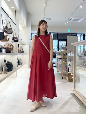 「Jena espace merveilleux（ジェナ　エスパスメルヴェイユ）の綿ボイル2WAYフレアワンピース（ワンピース、レッド系）」を使った、ひなのさん（レディース・156cm）の夏コーディネート