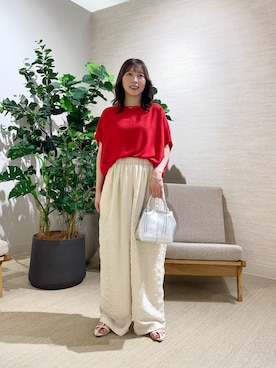 「Jena espace merveilleux（ジェナ　エスパスメルヴェイユ）のフレンチタックブラウス（シャツ/ブラウス、レッド系）」を使った、ひなのさん（レディース・156cm）の夏コーディネート