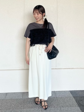 「Jena espace merveilleux（ジェナ　エスパスメルヴェイユ）の【一枚で着映える】シアーフリルカットソー（Tシャツ/カットソー、グレー系）」を使った、ひなのさん（レディース・156cm）の夏コーディネート