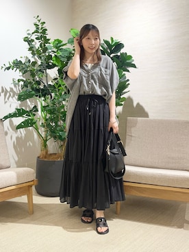 「Jena espace merveilleux（ジェナ　エスパスメルヴェイユ）の【サラサラ半袖デニム】テンセルフレンチシャツ（シャツ/ブラウス、グレー系）」を使った、ひなのさん（レディース・156cm）の夏コーディネート