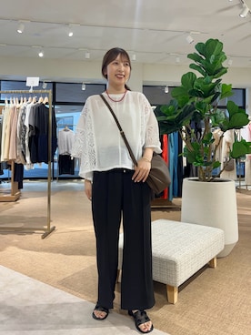 「Jena espace merveilleux（ジェナ　エスパスメルヴェイユ）のレース切替ブラウス（シャツ/ブラウス、ホワイト系）」を使った、ひなのさん（レディース・156cm）の夏コーディネート
