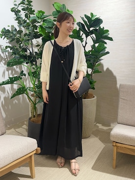 「Jena espace merveilleux（ジェナ　エスパスメルヴェイユ）の【着てないぐらい軽い！？】2WAYリボンシアーワンピース（ワンピース、ブラック系）」を使った、ひなのさん（レディース・156cm）の夏コーディネート