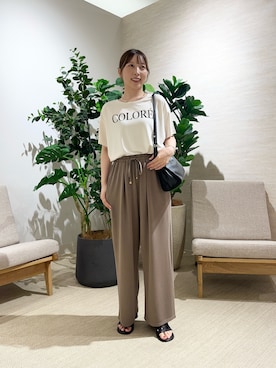 「Jena espace merveilleux（ジェナ　エスパスメルヴェイユ）の〈7/17インスタライブご紹介アイテム〉接触冷感イージーパンツ（その他パンツ、グレー系）」を使った、ひなのさん（レディース・156cm）の夏コーディネート